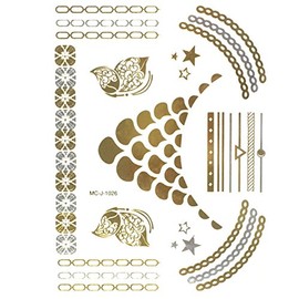 Wrapables Celebrity Inspired Temporary Tattoos in Metallic Gold Silver and Black, Large, Statement Links