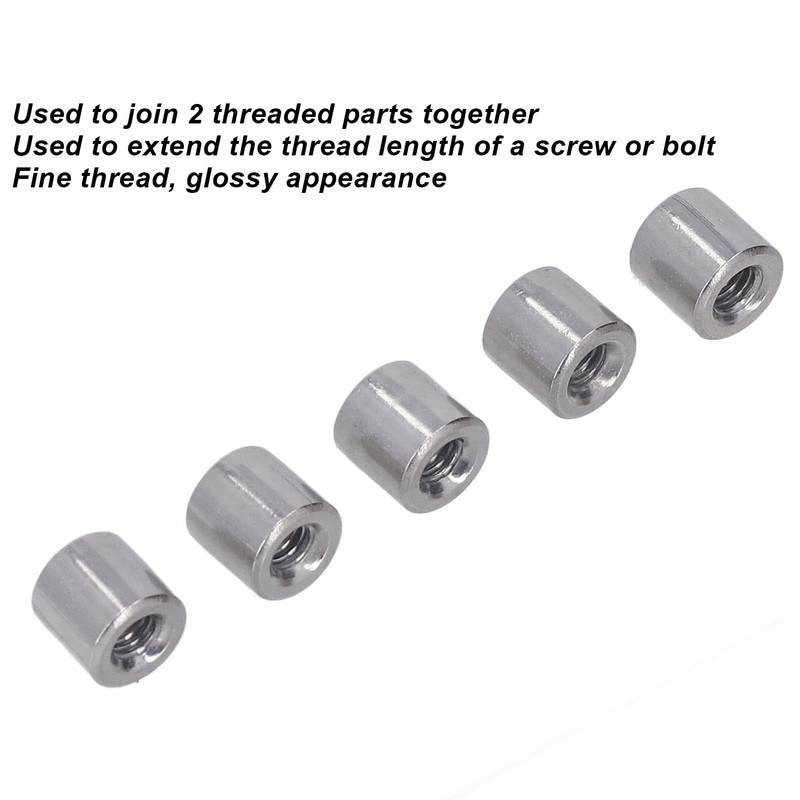 M4 Stainless Steel Rod Connector Nut Coupling Round Fastener 50Pcs