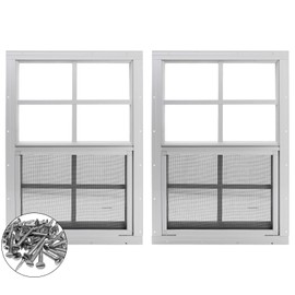 2 Pack Shed Window, 24" x 36" Flush Mount Window with Tempered Glass and Fiberglass Screen, Small Sliding Windows for Shed, Chicken Coop, Playhouse, Household, Garage, Barns, White