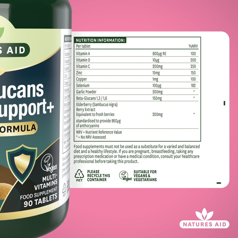 Natures Aid Beta-Glucans Immune Support + 90 Tablets (Award-winning Formula,