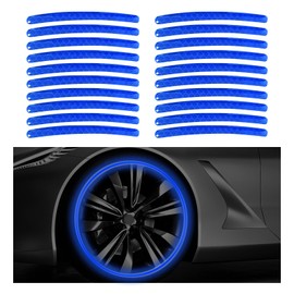 Yourkar 20 PCS Car Wheel Reflective Stickers, Anti-Scratch Night Safety Warning Tape Stripe Sticker, Exterior Fluorescent Decorative Tire Rims Decal for Vehicles, Car Accessories (Blue)