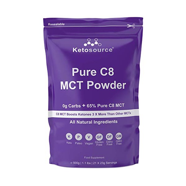 Pure C8 MCT Powder 500g | 4X Ketone Boost Versus Other MCTs | Zero Carbs | Mixes Easily | Use as Keto Creamer in Coffee | Vegan Safe & Gluten Free | No Dodgy Ingredients | Unflavoured