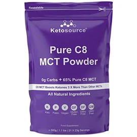 Pure C8 MCT Powder 500g | 4X Ketone Boost Versus Other MCTs | Zero Carbs | Mixes Easily | Use as Keto Creamer in Coffee | Vegan Safe & Gluten Free | No Dodgy Ingredients | Unflavoured
