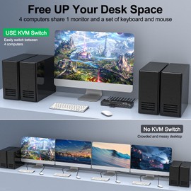 USB 3.0 KVM Switch HDMI 4 Port Support 4K@60Hz 2K@120Hz Simulation EDID,MLEEDA HDMI USB Switch for 4 Computers Share 1 Monitor and 4 USB 3.0 Port,with Desktop Controller and KVM Cables