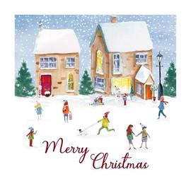 Eurowrap Assorted Christmas Cards Xmas Snow Village, 2 Designs Merry Christmas and Christmas Wishes - Eco Pack of 12