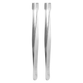 sourcing map 2pcs Flat Tweezers 4.7" Stainless Steel Precision Tweezers Wide Tip Collector Tools for Stamps Documents Jewellery Making Electronic Repair Sheet Material Precision Work