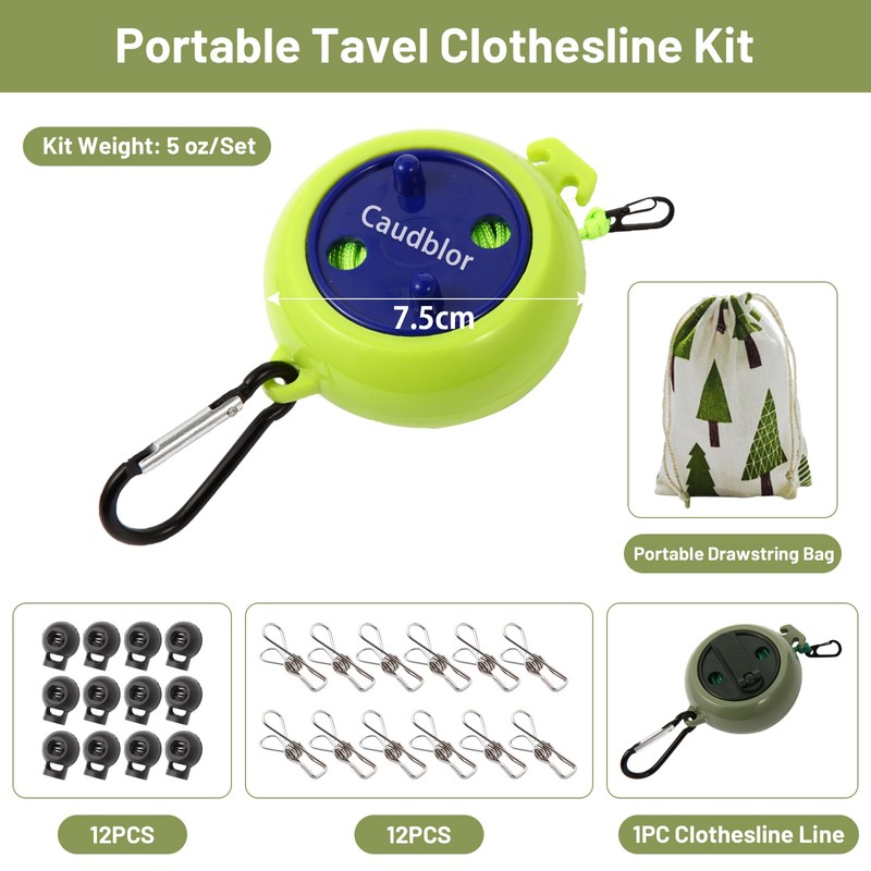 Caudblor Portable Camping Clothesline Cord,Retractable Travel Clothes line, Laundry Drying