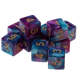 Blesiya 10pcs Six Sided D6 Polyhedral Dice with Double Colors & Numbers 16mm (Purple + Blue)