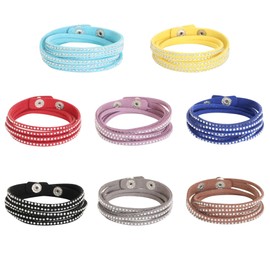 IXDEAXLY Multicolor Layers Leather Bracelets Female Punk Fashion Crystals Button Clasp Wrap Bracelets for Women-Grey