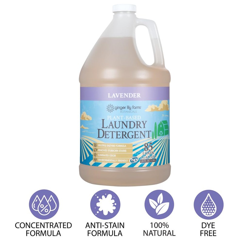 Ginger Lily Farms Botanicals Plant-Based Liquid Laundry Detergent, Lavender, Concentrated