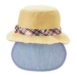 Mikihouse 12-9102-494 Hat, S, 18.9 - 19.7 inches (48 - 50 cm), Beige, UV Protection, Straw Style, Bear, Sunshade Cover, Elastic Included, For Boys, Girls, Babies, Kids, Children's Clothing, S, Beige