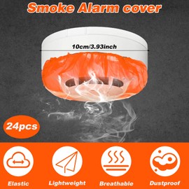 Tyqour 24 Pcs Fire Alarm Cover for Cooking Smog Detector Cover Dust Paint Thicken Elastic Stretch Plastic Smog Detector Fire Alarm Covers During Cooking or Baking, Orange