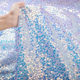 Iridescent Mermaid Glitter Fabric Sequin Fabric by The Yard 5MM 1 Yard Blue Sparkly Fabric for Wedding Costumes Mermaid Tail Sewing Dress Tablecloth DIY Crafts