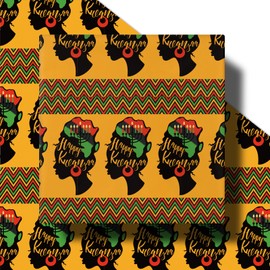 RUSPEPA Kwanzaa Wrapping Paper Roll, Mini Roll, Orange Background with African American Woman Silhouette and Happy Kwanzaa Text, Red Green Black Gift Wrap Paper for Holiday, 17 Inches x 16.4 Feet