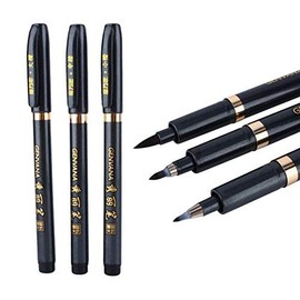 Refill Brush Calligraphy Pens, Professional Calligraphy Pen Set of 3 Black Brush Marker Pens, Calligraphy Ink Pens Set for Beginners Writing, Signature, Illustration, Design and Drawing
