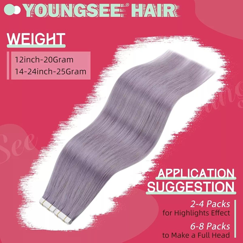 YoungSee Extensiones De Cabello Natural 22in Light Purple 25gr