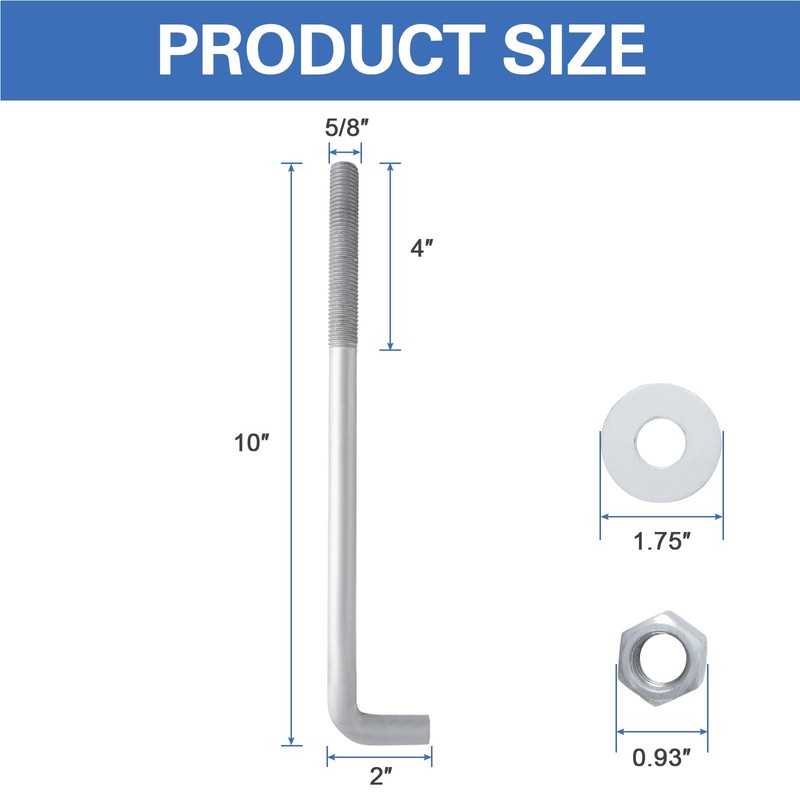 HROMIGRY 5/8” x 10” Concrete Anchor Bolts (10 Pack) L