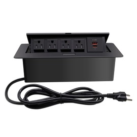 Pop Up Outlet;Pop up Power Strip; Embedded countertop;6.5 Feet 16AWG UL Cable 4 AC Outlets Max Power 1875w USB C PD 20W Fast Charging Used for Home Office Conference, etc (Black)
