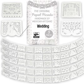 Fiesta folk 5 pack papel picado white - white papel picado banner - cinco de mayo decorations - mexican banner - mexican party decorations - cielito lindo party decoration