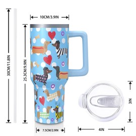 Aokoyi Dachshund Gifts Cup for Women Girls, 40oz Tumbler with Handle and Straw Lid, Stainless Steel Double Walled Insulated Mug Water Bottle, Cute Dog Lover Birthday Gift Idea