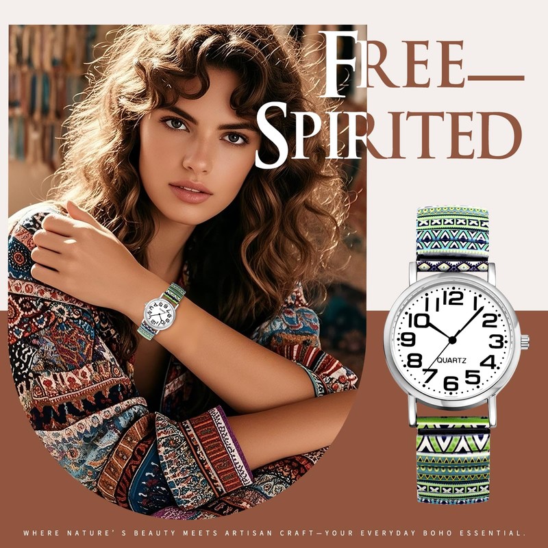 Lancardo Women Stretch Band Watch: Bohemia Colorful Elastic Strap Analog