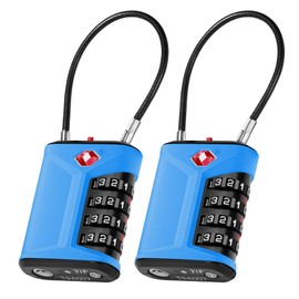 ZHEGE TSA Lock, Suitcase Locks Combination, White Code Luggage Locks with Open Alert Indicator, Flexible Cable Travel Padlock, 4 Digit Padlock for Suitcase, Toolbox, School Lockers (2P, Blue)