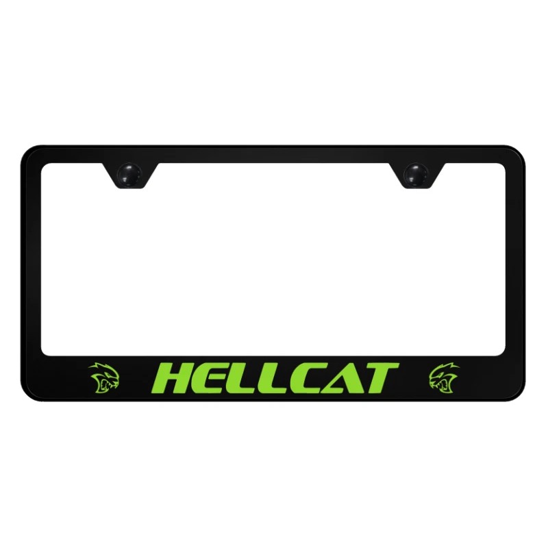 Au-TOMOTIVE GOLD Green Dodge SRT Hellcat Logo Black Plastic License