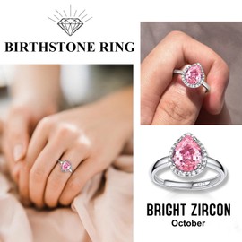 Bestyle Women's Moonstone Ring Adjustable Crystal Ring 925 Silver for Women Girls, Sterling Silver, Pink Tourmaline