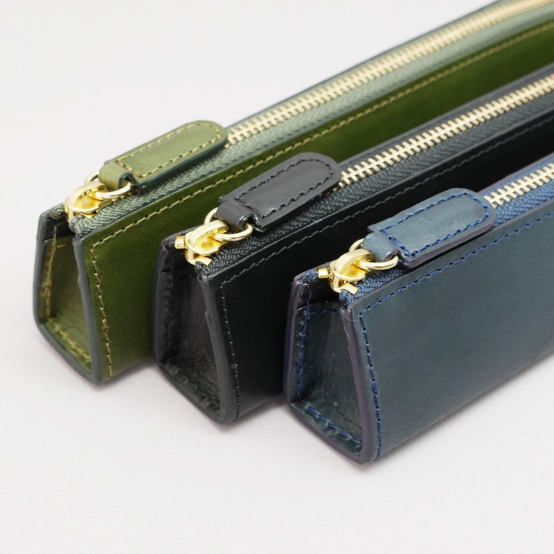 Slip-on Zipper Pencil Case S Rio Italian Leather Leather Navy
