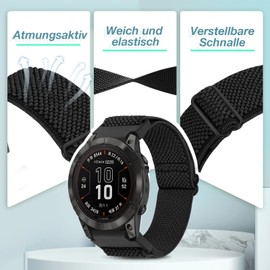 XANS Elastic Bracelet Compatible with Garmin Fenix 8 51 mm/Fenix 7x/7x Pro/Fenix 6x/6x Pro/Fenix 5x/5x Plus/Fenix 3/3 HR, 26 mm Nylon Watch Strap for Garmin Enduro 2/Instinct 2X/Descent MK1/MK2