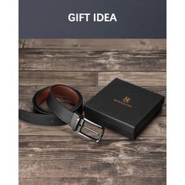 BOSTANTEN Men's Leather Reversible Belt 3.5cm Casual Golf Suit Pants Two in One Belt Gift, 002 black, 115 cm, 32 cm - 38 cm waist, adjustable