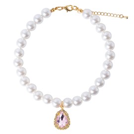 Daovace Pearl Dog Necklace Collar Water Droplet Rhinestone Pet Pearl Collar for Cats Small Dogs Puppy Yorkie Chihuahua Costume Outfits (Pink, Small)