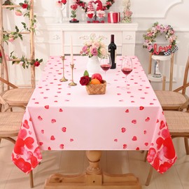 ASPMIZ Valentine's Day Tablecloth Rectangle 60"x 84", Falling Love Heart Table Cloth, Pink Red Heart Tablecloths, Waterproof Spillproof Tablecloth for Valentines Day Wedding Dinner Party Decoration