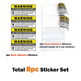 TOTOMO 8pc GPS Tracking Sticker Anti-Theft Car Vehicle Warning Sign - 3" x 1.5" Self Adhesive Sign (4pc Front Adhesive + 4pc Back Adhesive Stickers)