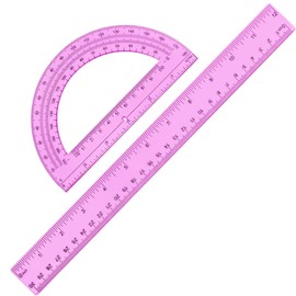 Zonon 2 Pack 12'' Plastic Ruler and 6'' Plastic Protractor Set Clear Ruler Protractor Set Math Geometry Supplies for School Classroom Home Office Drawing(Pink)