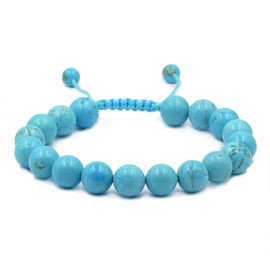 AD Beads Natural 10mm Gemstone Bracelets Healing Power Crystal Macrame Adjustable 7-9 Inch (Blue Turquoise)