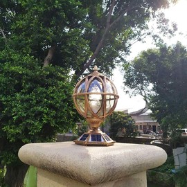 Solar LED Exterior Rainproof Glass Ball Porch Column Post Lights Victorian Globe Outdoor Waterproof Fence Wall Pillar Lamps Aluminum Landscape Courtyard Street Lights Deck Bollard Light Pedesta (