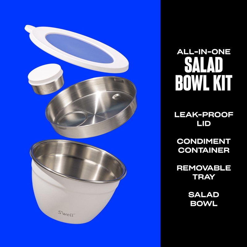 S'well Stainless Steel Salad Bowl Kit 64oz, Moonstone, Comes with