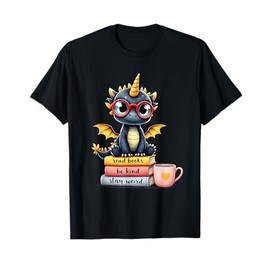 Book Lover Cute Baby Dragon Reading Design T-Shirt