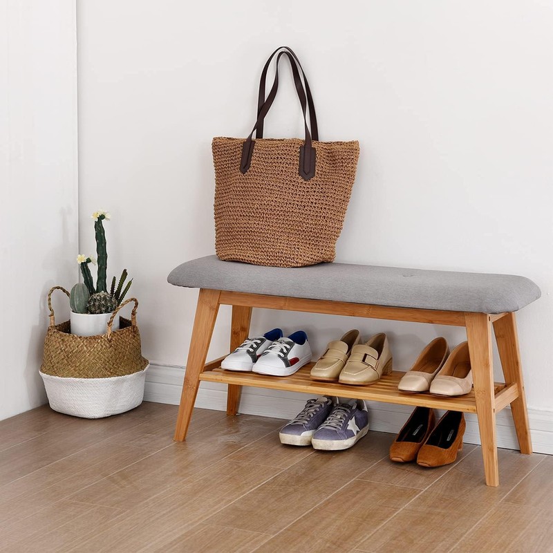 SOBIBO Bamboo Shoe Bench, Entryway Bench, 2 Tier Shoe Rack