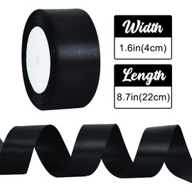 TONIFUL 4 cm x 22 m Wide Black Satin Ribbon Solid Fabric Ribbons for Wedding, Car, Decoration, Chair Sash, Crafts, Gift Wrapping, Cutting, Floral Sewing, Yellow, Gold, Purple, Orange