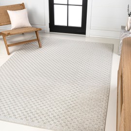 JONATHAN Y SCN108A-3 Finn High-Low Modern Minimalist Checkered Monotone Ivory/Cream 3 ft. x 5 ft. Indoor/Outdoor Area Rug for Patio, Backyard, Living Room, Bedroom, Office, Hose-Washable