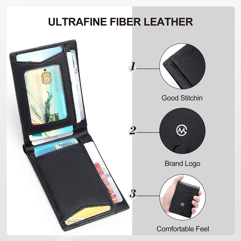 GOLF QUALITY Mens Slim Leather Bifold Wallets with Credit Card