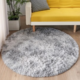 MARATIP Plush Rug Round, Fluffy for Modern Living Room, Children Girls, Soft for Bedroom/Children's Room (Light Grey, Diameter 100 cm, Round)