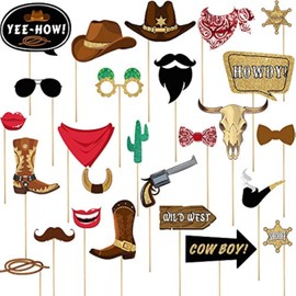 Blulu 26 Pieces Cowboy Western Photo Booth Props Kit Party Decorations Selfie Props for Western Theme Party Favors Supplies