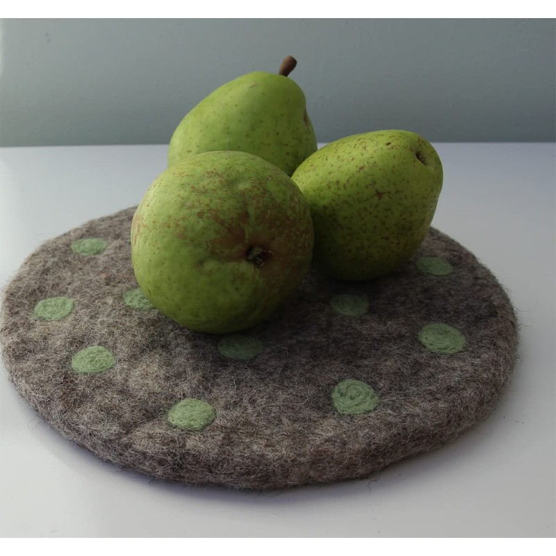 Maharanis Fairtrade Hand Felted Coaster 21cm Heather Grey, Mint Polka