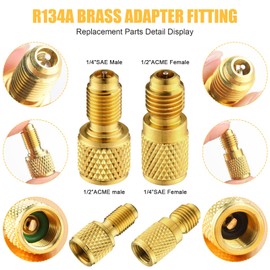 JaGely 17 Pcs R134a Brass Refrigerant Tank Adapter 1/4" to 1/2" R134a Fitting Adapter 1/2" to 1/4" Vacuum Pump Port Connection Adapter with Valve Core Remover Washer Gasket for Ac Refrigerant System