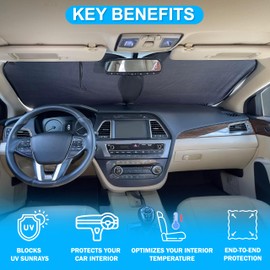 Autovir 2 Piece Car Windshield Sun Shade Foldable | Front Windshield Shade for Superior Sun, Heat, and UV Rays Protection | Sunshade for Car Ensuring Interior Protection | Medium (31"x28")