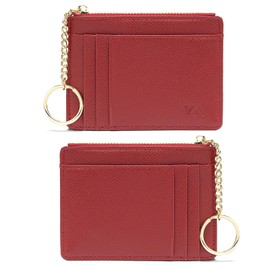 Valentoria Slim RFID Blocking Card Holder Small Pocket Wallet Keychian Zipper Coin Purse Mini Cash & Coin & Cards Case for Women Men, Red, s, Slim Rfid Blocking Card Holder Small Pocket Wallet