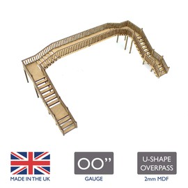 War World Scenics Railway Station U-Shape Overpass Footbridge – OO Gauge Model MDF Footpath Bridge Walkway Building Construction Modelling Diorama Double Track Span